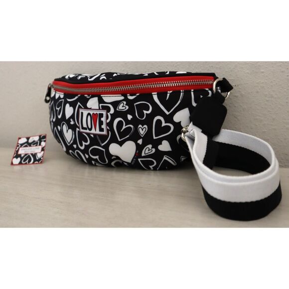 Brighton Black/White Hearts Endless Love Nylon Crossbody Fanny Pack Belt Bag - Picture 14 of 16